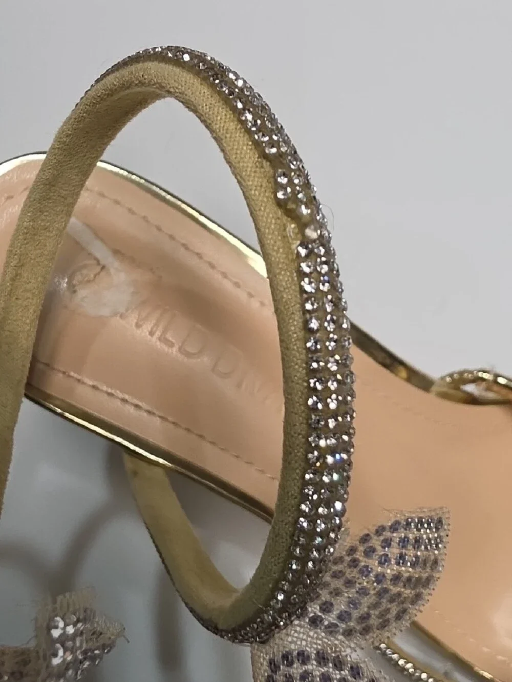 Wild Diva Gold Morris-632 Rhinestone Floral Spiral Wrap Stiletto Heels - Size 7